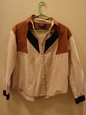 Western-Inspired Button Down Shirt in Beige and Brown